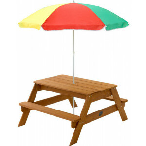 Houten picknicktafel met parasol - Plum (7092071)